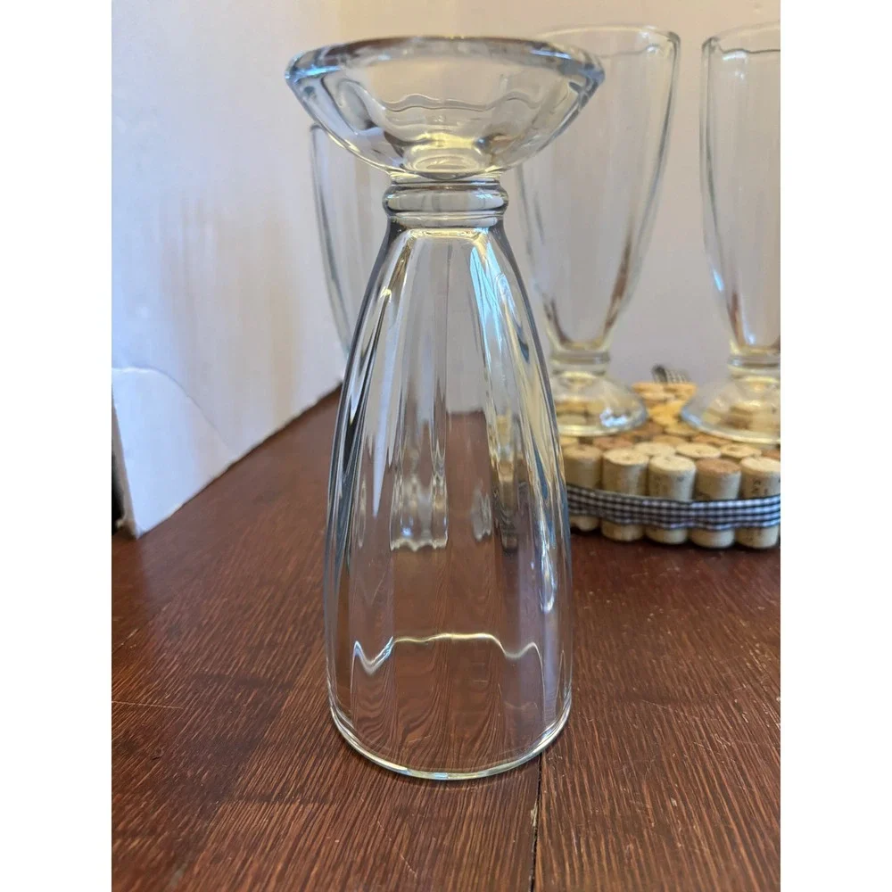 Vintage Set of 6 Paneled Glass Soda Fountain Milkshake‎ Sundae Glasses 7.5 Inch
